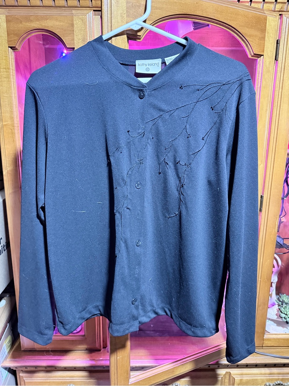 kathy ireland Black Embellished Button-Front Cardigan